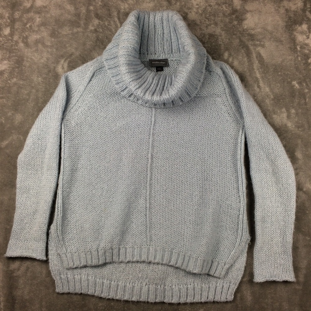 Wooden Ships‎ Sweater Womens Small Medium Oversized Mohair Wool Cowl Blue Soft